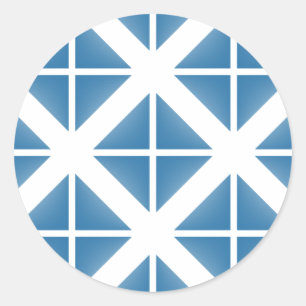 Blue Trendy Triangle Pattern Classic Round Sticker