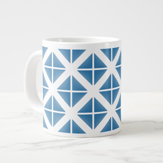 Blue Trendy Triangle Pattern Large Coffee Mug (Front Left)