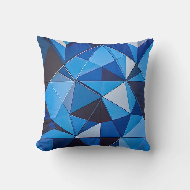 Blue Triangle Geometric Design Cushion (Front)