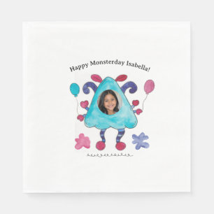 Blue Triangle Monster Birthday Party Paper Napkin