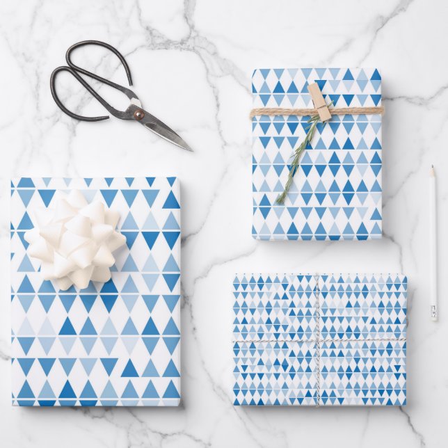 Blue Triangle Pattern Wrapping Paper — Modern Wrap (Front)