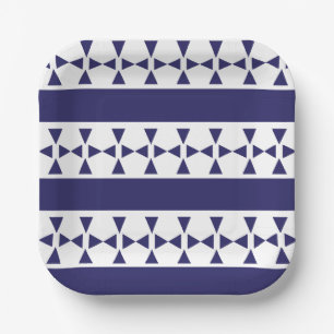 Blue Triangle Stripes Pattern Birthday Paper Plate