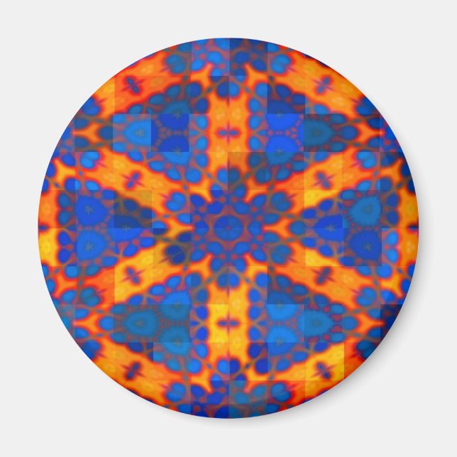 Blue Triangles and Stars on Orange Magnet (Front)