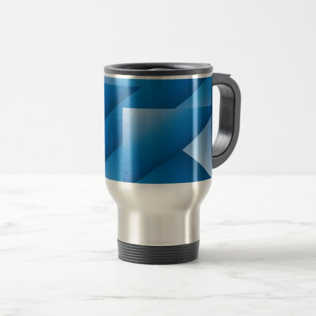 Blue triangles travel mug (Front Right)