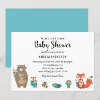 Blue Tribal Animal Baby Shower Invitation