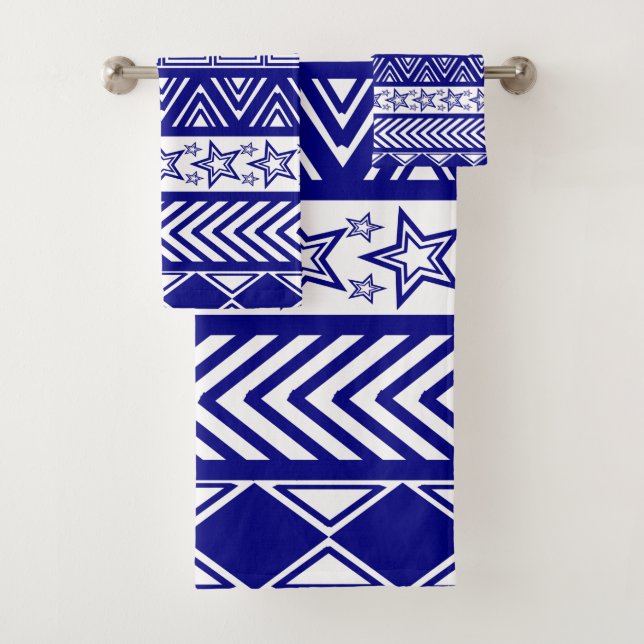 Blue Tribal Design Bath Towel Set (Insitu)