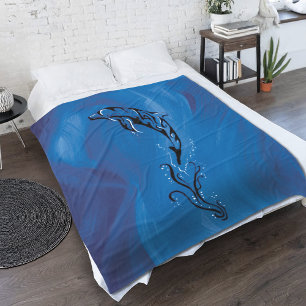 Blue Tribal Dolphin Fleece Blanket