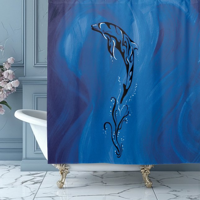 Blue Tribal Dolphin Shower Curtain (Creator Uploaded)
