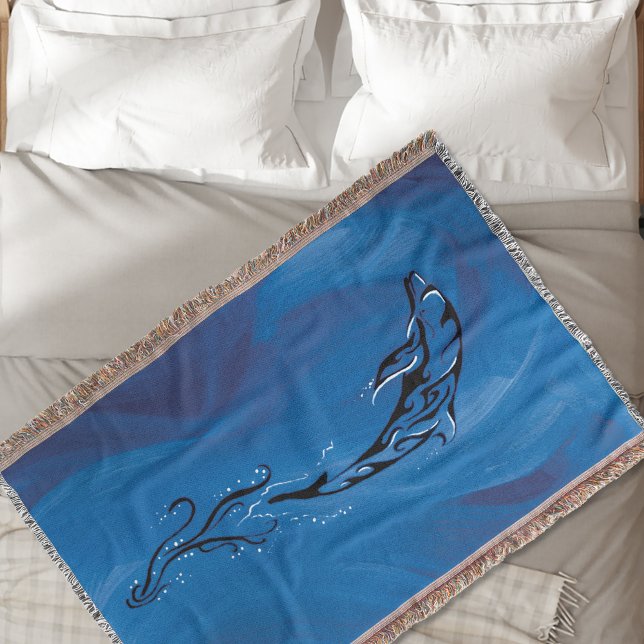 Blue Tribal Dolphin Throw Blanket (Creator Uploaded)