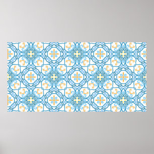 Blue tribal ethnic seamless pattern poster