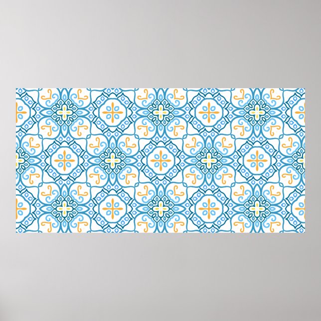 Blue tribal ethnic seamless pattern poster (Front)