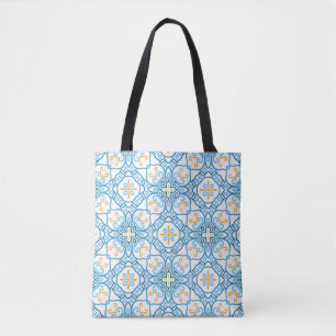 Blue tribal ethnic seamless pattern tote bag
