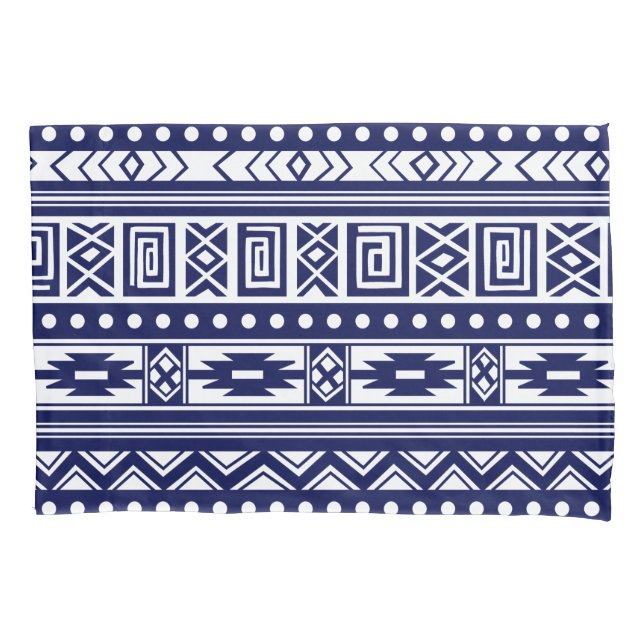 Blue Tribal Geometric Pattern Pillowcase (Front)
