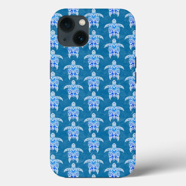 Blue Tribal Honu Sea Turtles Case-Mate iPhone Case (Back)