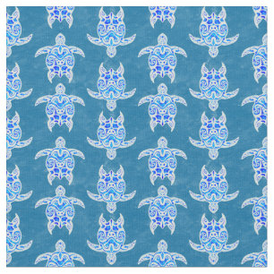 Blue Tribal Honu Sea Turtles Fabric