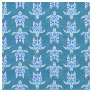 Blue Tribal Honu Sea Turtles Fabric