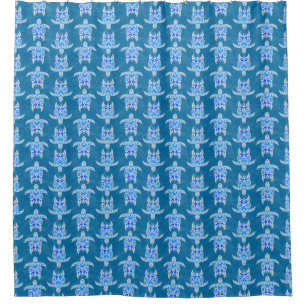 Blue Tribal Honu Sea Turtles Shower Curtain