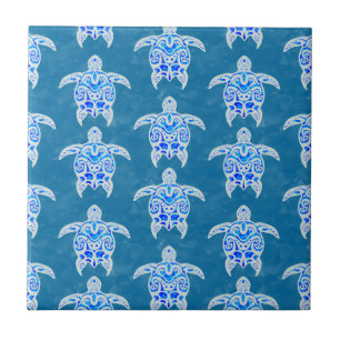 Blue Tribal Honu Sea Turtles Tile