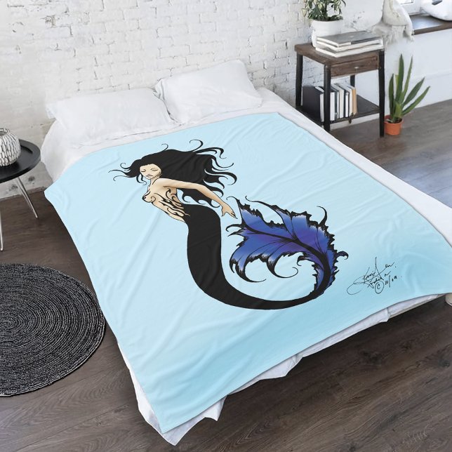 Blue Tribal Mermaid Fleece Blanket (Creator Uploaded)