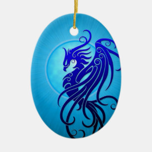 Blue Tribal Phoenix Ceramic Tree Decoration