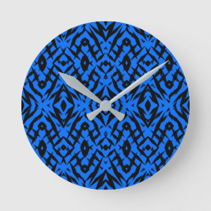 Blue tribal shapes pattern round clock