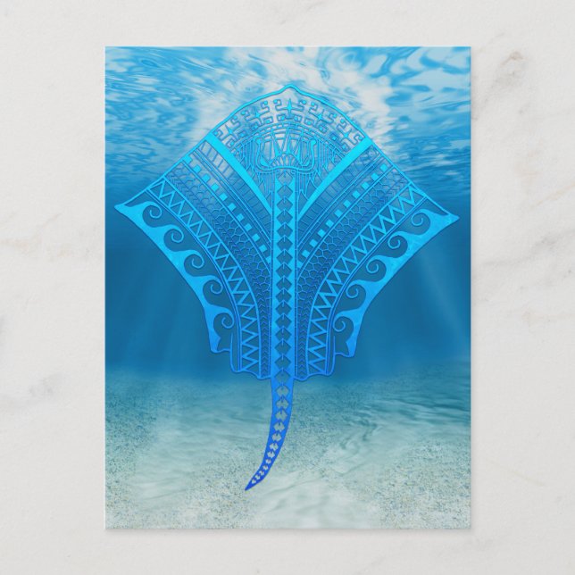 Blue Tribal Stingray Postcard (Front)
