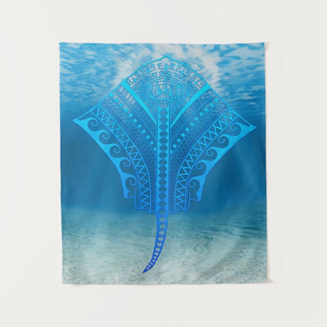 Blue Tribal Stingray Tapestry (Front)