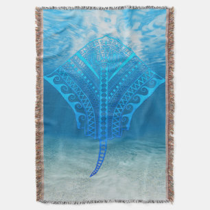 Blue Tribal Stingray Throw Blanket