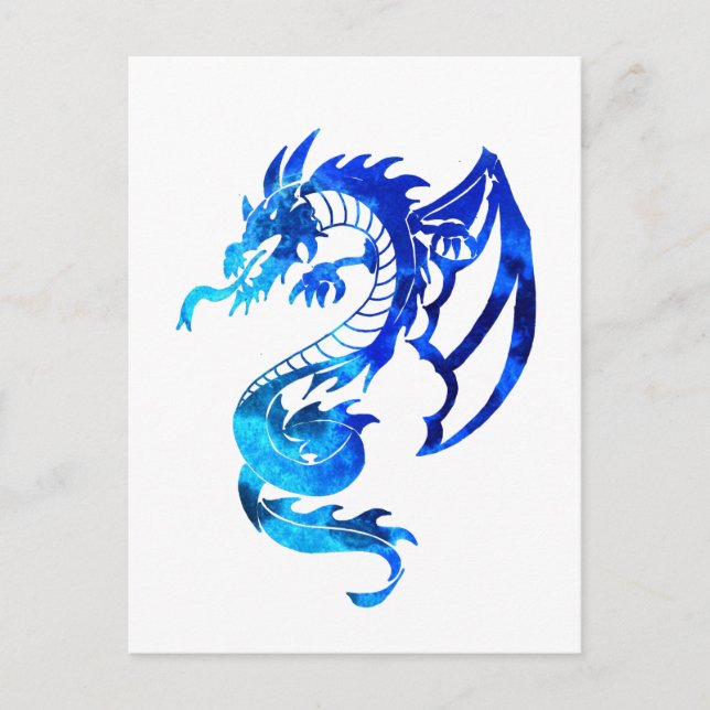 Blue Tribal Tattoo Dragon Postcard (Front)
