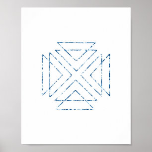 Blue Tribal Triangles Modern Wall Art