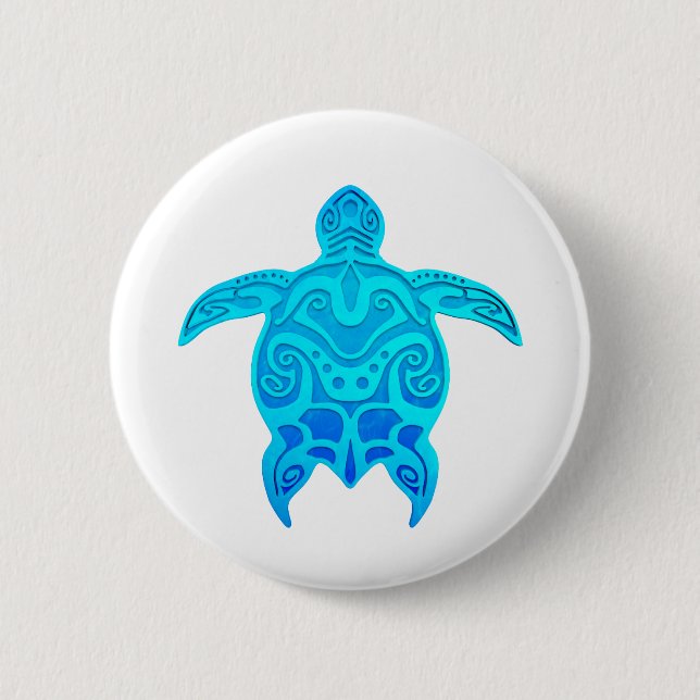 Blue Tribal Turtle 6 Cm Round Badge (Front)