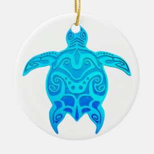 Blue Tribal Turtle Ceramic Tree Decoration