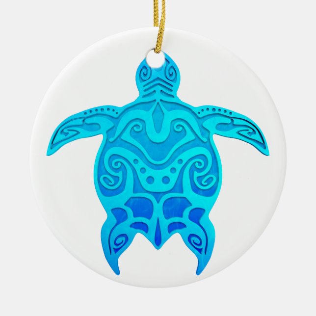 Blue Tribal Turtle Ceramic Tree Decoration (Front)