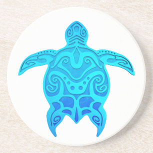 Blue Tribal Turtle Coaster