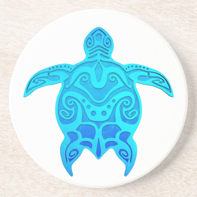 Blue Tribal Turtle Coaster (Front)