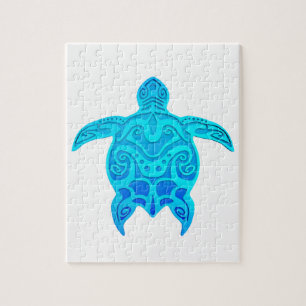 Blue Tribal Turtle Jigsaw Puzzle