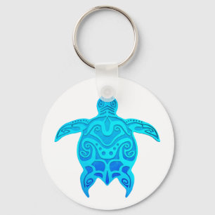 Blue Tribal Turtle Key Ring