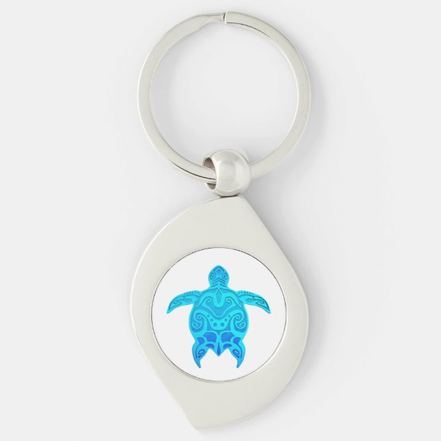 Blue Tribal Turtle Key Ring (Front)