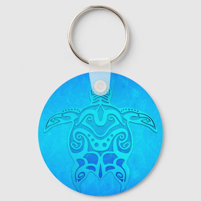 Blue Tribal Turtle Key Ring (Front)