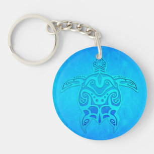 Blue Tribal Turtle Key Ring
