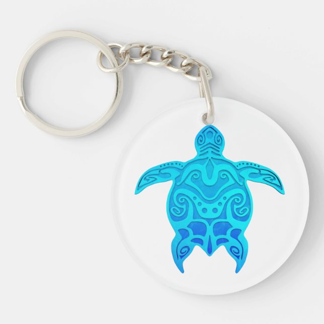 Blue Tribal Turtle Key Ring (Front)