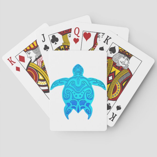 Blue Tribal Turtle Playing Cards (Back)