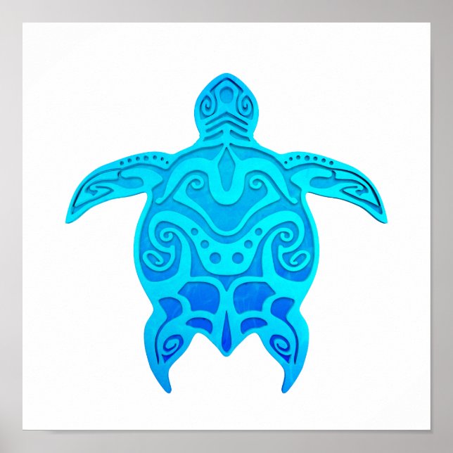 Blue Tribal Turtle Poster (Front)