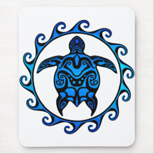 Blue Tribal Turtle Sun Mouse Mat