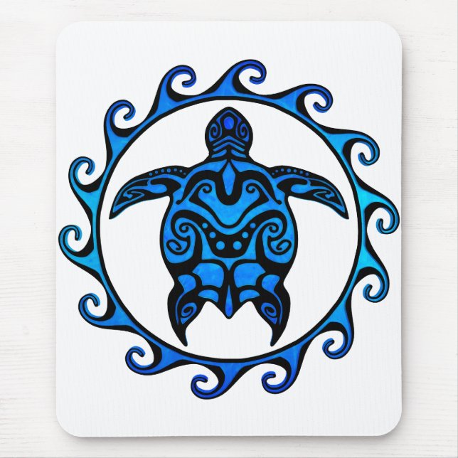 Blue Tribal Turtle Sun Mouse Mat (Front)