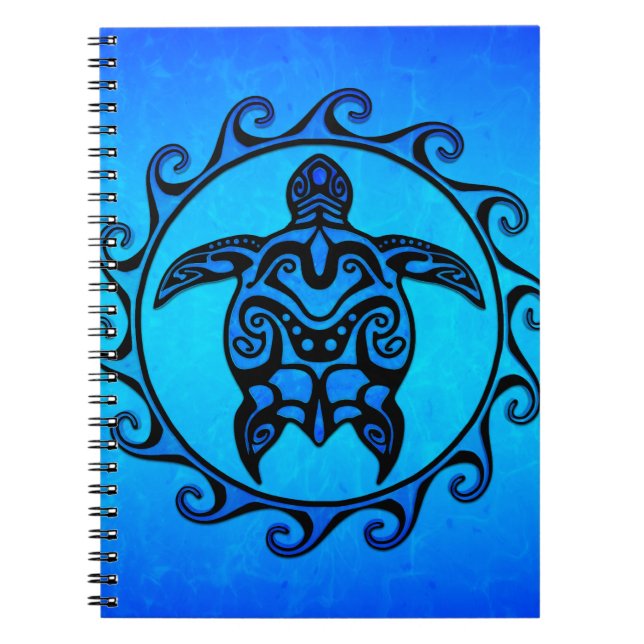 Blue Tribal Turtle Sun Notebook (Front)