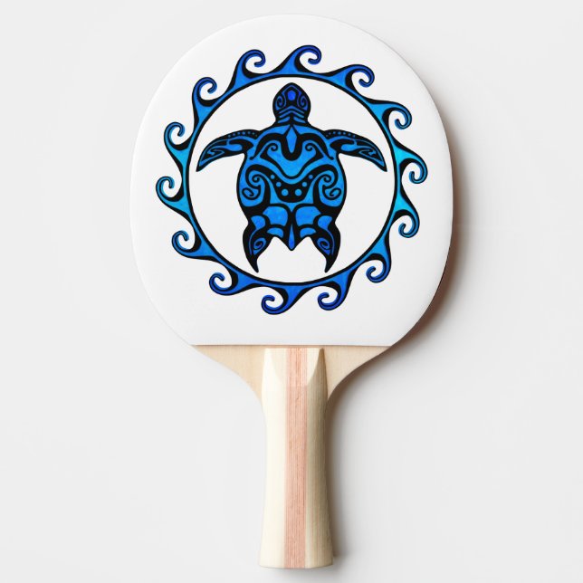 Blue Tribal Turtle Sun Ping Pong Paddle (Front)