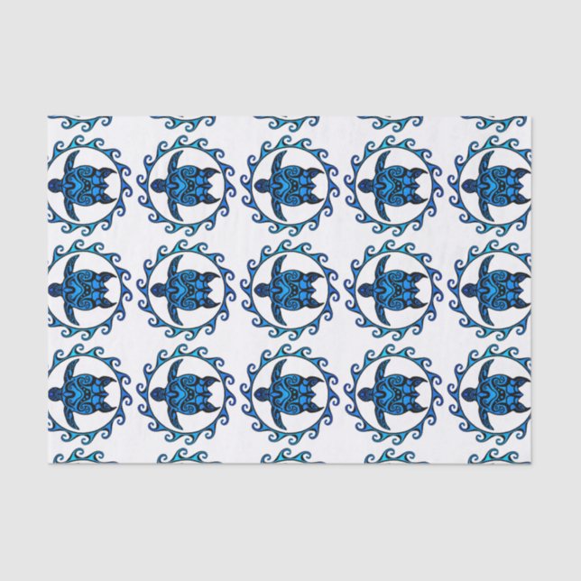 Blue Tribal Turtle Sun Tissue Paper (Front)