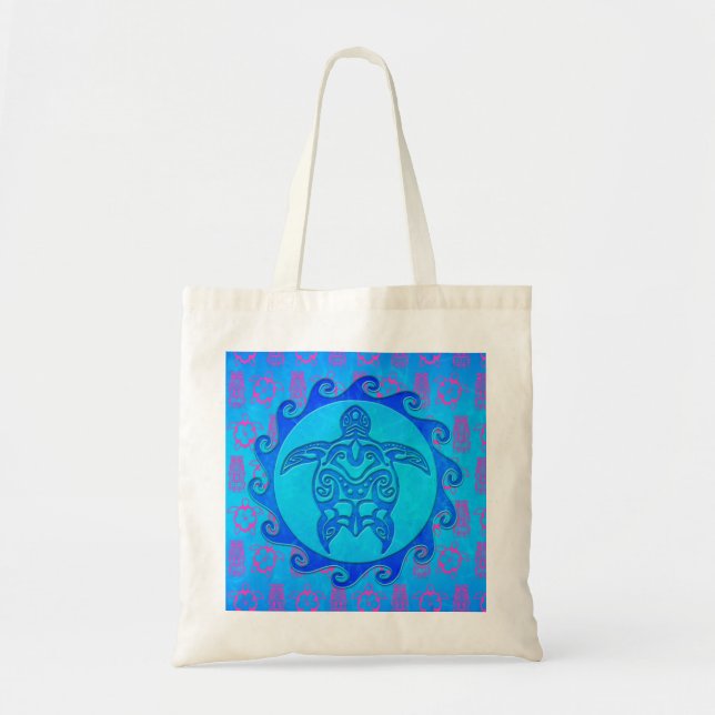 Blue Tribal Turtle Sun Tote Bag (Front)