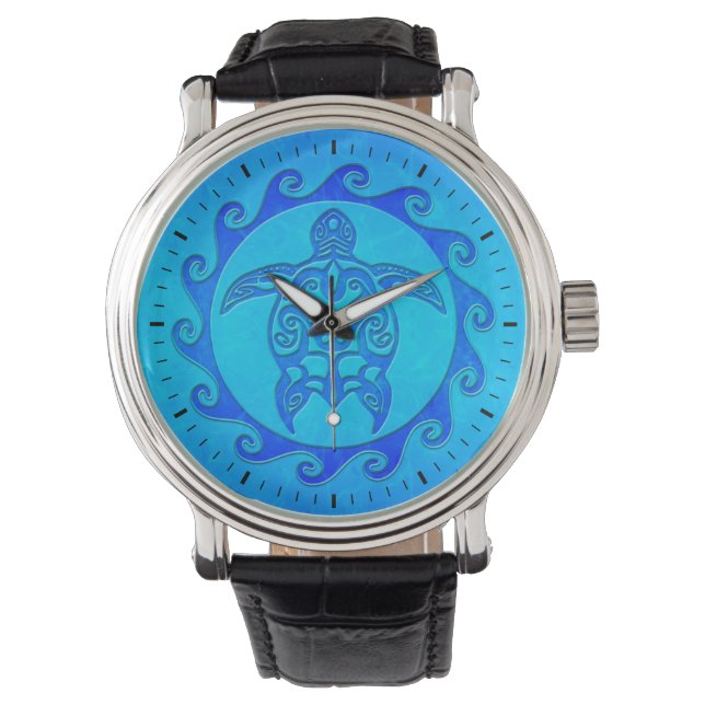 Blue Tribal Turtle Sun Watch (Front)